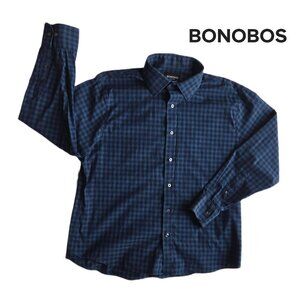 Bonobos Everyday Dress Shirt – Navy Plaid – Men’s Size Large, Standard Short